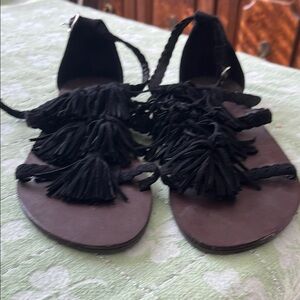 Black Fringe Sandals